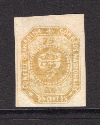 COLOMBIA - 1859 - CLASSIC ISSUES: 2½c ochre 'First Issue' a superb mint top marginal copy with full O.G. Four huge margins. A rare shade. (SG 1b)  (COL/1721)