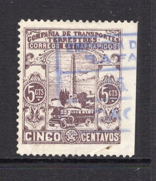 COLOMBIAN PRIVATE EXPRESS COMPANIES - 1931 - COMPANIA DE TRANSPORTES TERRESTRES: 5c dull purple brown 'Compania de Transportes Terrestres' EXPRESS issue, showing bus & monument.  A fine used copy. (Hurt & Williams # S19)  (COL/19004)