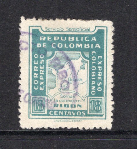 COLOMBIAN PRIVATE EXPRESS COMPANIES - 1930 - RIBON: 18c blue green 'Ribon' EXPRESS issue a fine used copy with light cds. (Hurt & Williams #6)  (COL/19008)