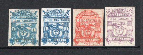 COLOMBIAN STATES - SANTANDER - 1886 - DEFINITIVE ISSUE: 1c blue, 1c ultramarine, 5c red and 10c indigo lilac 'Second' issue, the set of four fine unused. (SG 4, 4a, 5 & 6)  (COL/25379)