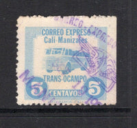 COLOMBIAN PRIVATE EXPRESS COMPANIES - 1952 - TRANSOCAMPO: 5c light blue 'Trans-Ocampo' EXPRESS issue showing picture of a Bus, established to run a service from Cali to Manizales, a fine used copy with part MANIZALES 'Wing' cancel in purple. Scarce.  (COL/25389)