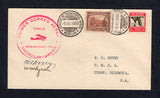 COLOMBIAN PRIVATE EXPRESS COMPANIES - 1933 - UMCA: Cover franked with 1932 5c brown and 20c bronze green & carmine AIR issue (SG 431 & 439) tied by MEDELLIN cds's dated 3 VII 1933. Flown on the UMCA flight from Medellin to Turbo with large red circular 'PRIMER CORREO AEREO MEDELLIN - URABA UMCA MEDELLIN JULIO 3 1933' airplane cachet on front and signed on front by the pilots W S Doxey and W W Lynch. Addressed to TURBO with arrival cds on reverse. Very scarce flight. (Muller #83)  (COL26683)