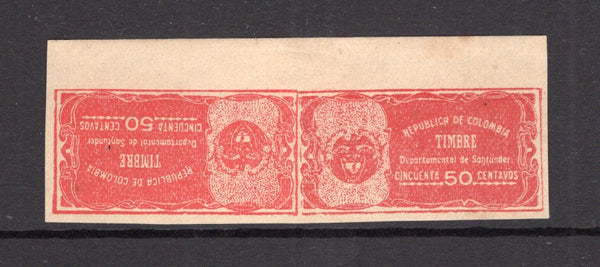COLOMBIAN STATES - SANTANDER - 1903 - POSTAL FISCAL & VARIETY: 50c rose 'Postal Fiscal' issue, a fine unused top marginal TETE-BECHE PAIR. (SG F20a variety)  (COL/26995)