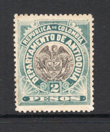 COLOMBIAN STATES - ANTIOQUIA - 1896 - ARMS ISSUE: 2p black & myrtle green 'Bi-coloured' ARMS issue, a fine mint copy. Difficult stamp. (SG 115)  (COL/29430)