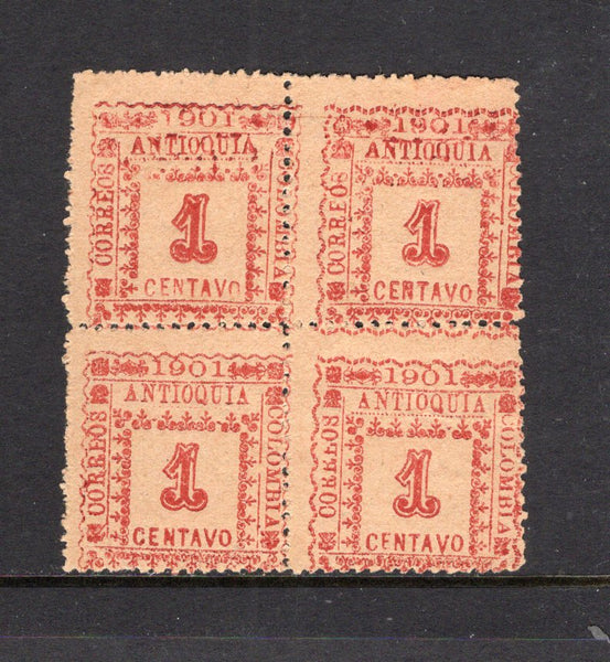 COLOMBIAN STATES - ANTIOQUIA - 1901 - MULTIPLE: 1c red 'Typeset' PROVISIONAL issue a fine unused complete sheetlet of four. (SG 135)  (COL/29432)