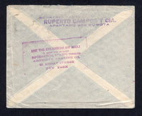 COLOMBIAN AIRMAILS - SCADTA - 1925 - CONSULAR AGENTS CACHETS: Cover franked with 1923 pair 3c blue national issue and 1923 50c dull green SCADTA issue (SG 394 & 43) tied by BOGOTA SCADTA cds's in black dated 6. VIII. 1925 with green airmail label alongside. Addressed to USA with fine strike of unframed 'Use the Colombian Air Mail ! It saves you 10 Days Information, Stamps through American Trading Co. 25 Broad Street, New York' American consular agents cachet in magenta on reverse.  (COL/31525)