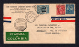 COLOMBIAN AIRMAILS - SCADTA - 1929 - CONSULAR OVERPRINTS & COMBINATION MAIL: Cover franked with USA 1926 2c carmine and 5c deep blue (SG 634 & 638)  plus 1923 30c blue SCADTA issue with 'EU' consular overprint for use in the USA (SG 30F) all tied by SAN FRANCISCO cds dated JUL 16 1929 with BARRANQUILLA SCADTA cds alongside and fine green on white 'BY AIRMAIL IN COLOMBIA' airmail label. Addressed to MEDELLIN with transit & arrival marks on reverse.  (COL31558)