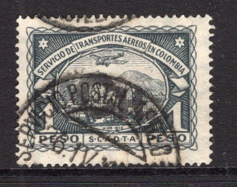 COLOMBIAN AIRMAILS - SCADTA - 1923 - CONSULAR ISSUE: 1p blackish grey Scadta 'Consular' issue with 'CH.' handstamp in black for use in CHILE. A fine cds used copy. 2007 Colomphil (Dieter Bortfeldt) certificate accompanies. (SG 51H)  (COL/31907)