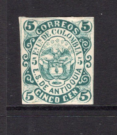 COLOMBIAN STATES - ANTIOQUIA - 1869 - CLASSIC ISSUES: 5c green 'Type A' a fine mint copy with gum. (SG 6)  (COL/33665)