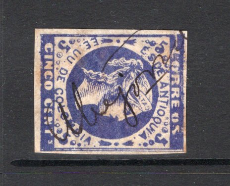 COLOMBIAN STATES - ANTIOQUIA - 1882 - CANCELLATION: 5c bluish violet 'Liberty' issue on wove paper, a fine used four margin copy on piece with ABEJORRAL manuscript cancel. (SG 40a)  (COL/33668)