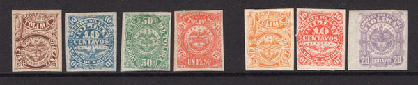 COLOMBIAN STATES - TOLIMA - 1879 - CLASSIC ISSUES: 'Arms' issue, the set of four plus the 1883 reissue in new colours all fine mint. (SG 18/24)  (COL/33690)