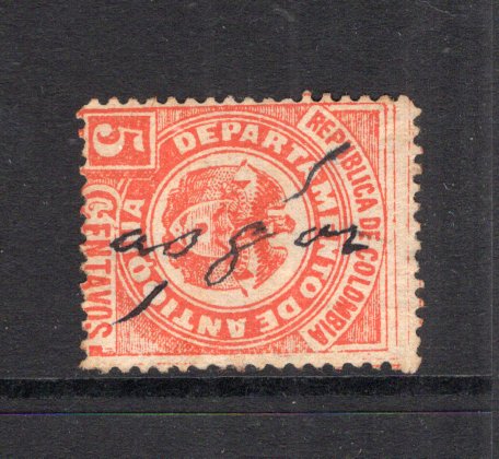 COLOMBIAN STATES - ANTIOQUIA - 1892 - CANCELLATION: 5c red used with ASGOR manuscript cancel. Unrecorded in the literature on Antioquia manuscript cancels. (SG 94)  (COL/33699)