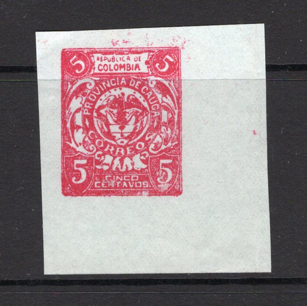 COLOMBIAN STATES - CAUCA - 1905 - CINDERELLA: 5c red BOGUS issue inscribed 'Provincia de Cauca' imperf, a fine unused corner marginal copy.  (COL/34734)