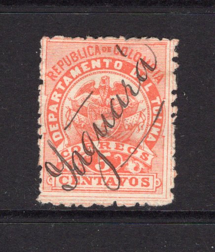 COLOMBIAN STATES - TOLIMA - 1888 - CANCELLATION: 5c vermilion, perf 10½-11 used with JAGUARA manuscript cancel. Scarce. (SG 63)  (COL/37268)