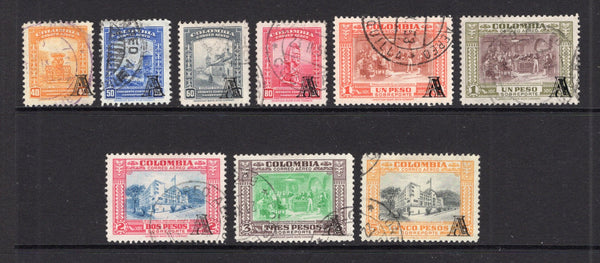 COLOMBIAN AIRMAILS - AVIANCA - 1950 - DEFINITIVES: Airmail issue with small 'A' overprint, the set of nine fine cds used. (SG 14/22)  (COL/37750)