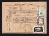 COLOMBIA - 1958 - PARCEL FORM: 'Servicio Postal Interior' BOLETIN DE EXPEDICION parcel post form franked with 1956 20c grey blue & deep brown and 60c myrtle green & sepia plus 1958 10c black (SG 883, 889 & 933) all tied by CALI ENCOMIENDAS Y VALORES cds's dated 25. VII. 1958. Addressed to PUERTO TEJADA with PTO TEJADA (CAU) arrival cds on front & reverse.  (COL/41707)