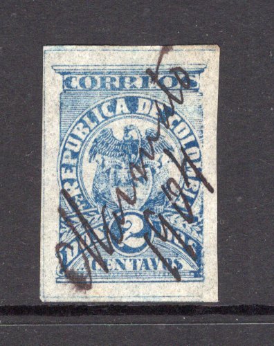 COLOMBIA - 1904 - CANCELLATION: 2c blue on pelure paper 'Gold Currency' issue, a fine used four margin copy with MARMATO 1904 manuscript cancel in black. A rare cancellation. (SG 261)  (COL/41897)