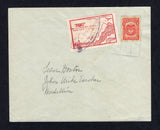 COLOMBIAN AIRMAILS - CCNA - 1922 - VALIENTE ISSUE: Cover franked with 1920 3c red on yellow National issue (SG 380) tied by boxed MEDELLIN cancel and 1920 10c brick red 'Valiente' issue (SG 14, Cliffs & Lighthouse design) tied by undated oval CIA COLOMBIANA NAVIGACION AEREA MEDELLIN cancel in purple. Addressed to MEDELLIN with boxed arrival mark dated 6 ABR 1922 in blue on reverse. The cover has a few light tones and is likely a souvenir cover but very scarce.  (COL/41921)