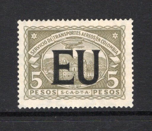 COLOMBIAN AIRMAILS - SCADTA - 1923 - CONSULAR ISSUE: 5p olive sepia Scadta 'Consular' issue with 'EU' machine overprint in black for use in the USA, a fine unmounted mint copy. (SG 36F)  (COL/43299)