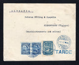 COLOMBIAN AIRMAILS - SCADTA - 1928 - CANCELLATION: Cover franked with 2 x 1923 4c blue national issue and 1923 30c dull blue 'Scadta' issue (SG 395 & 41) all tied by multiple fine strikes of SERVICIO TRANSPORTES AEREOS LA DORADA cds in blue dated 7.II.1928 with straight line 'TARDE' alongside also in blue. Addressed to GERMANY with BARRANQUILLA transit marks on reverse. A very scarce origination.  (COL43522)