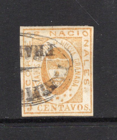 COLOMBIA - 1861 - CLASSIC ISSUES: 5c orange buff 'United States of New Granada' issue a very fine four margin copy used with part oval cancel in black. (SG 12a)  (COL43659)