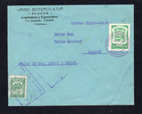 COLOMBIAN AIRMAILS - SCADTA - 1922 - AIRMAIL MARKING: Commercial cover with 'Uribe Boteros & Cia SONSON' company imprint at top franked with 1920 3c green National issue (SG 384) tied on arrival by boxed BOGOTA cancel and 1921 30c green SCADTA issue (SG 22) tied by undated MEDELLIN SCADTA cancel in purple with '15 JUN 1922' date handstamp alongside and nice 'Flying Boat' cachet in purple on reverse. Addressed to BOGOTA.  (COL43832)