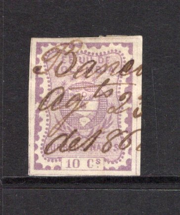 COLOMBIA - 1866 - CLASSIC ISSUES & CANCELLATION: 10c lilac used with fine BANCO AGTO 23 DE 1867 manuscript cancel. Four good margins. (SG 45)  (COL43938)