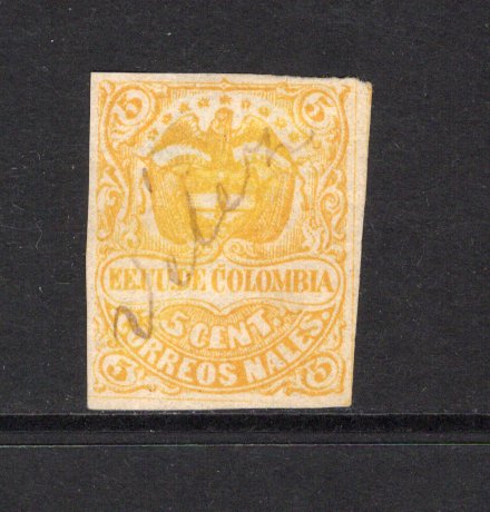 COLOMBIA - 1870 - CANCELLATION: 5c yellow used with VELEZ manuscript cancel. Four large margins. (SG 62a)  (COL43940)