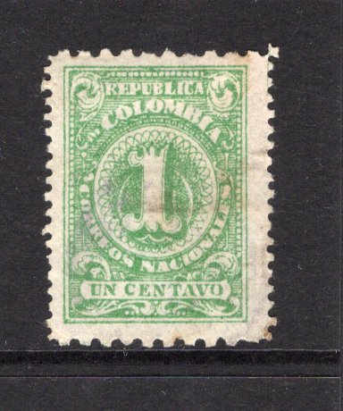 COLOMBIA - 1908 - VARIETY: 1c green 'Numeral' issue (without imprint), compound perf 10 x 13½, a fine lightly used copy. (SG 301a)  (COL43944)