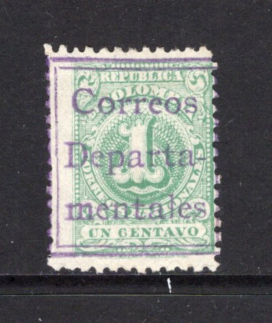 COLOMBIA - 1909 - DEPARTMENTAL ISSUE: 1c pale green 'Numeral' issue, Type IV, perf 12 with boxed 'CORREOS DEPARTA MENTALES' official opt in violet, a fine mint copy. (SG D312a)  (COL43945)