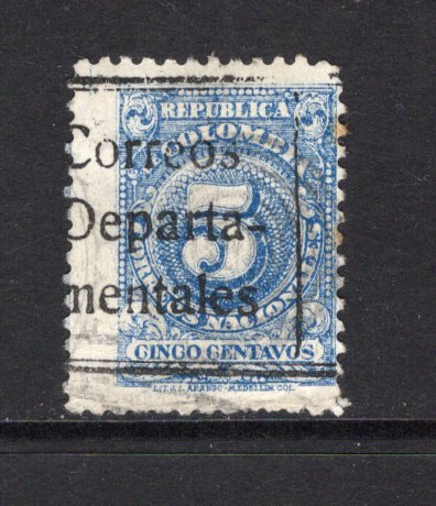 COLOMBIA - 1909 - DEPARTMENTAL ISSUE: 5c blue 'Numeral' issue, Type II, perf 12 with boxed 'CORREOS DEPARTA MENTALES' official opt in black, a fine lightly used copy. A scarce & underrated issue. (SG D315)  (COL43946)