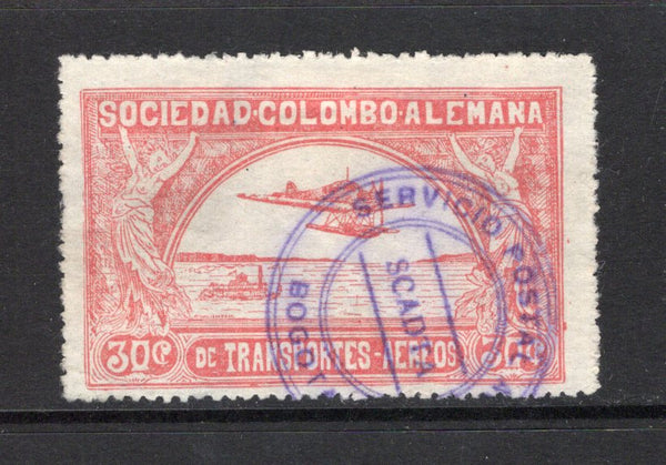 COLOMBIAN AIRMAILS - SCADTA - 1921 - VALIENTE ISSUE: 30c brown rose 'Valiente' issue, a superb cds used copy. (SG 14)  (COL43956)