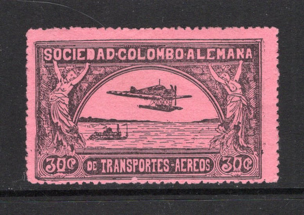 COLOMBIAN AIRMAILS - SCADTA - 1920 - VALIENTE ISSUE: 30c black on rose 'Valiente' issue, a fine mint copy. (SG 1/2)  (COL43957)