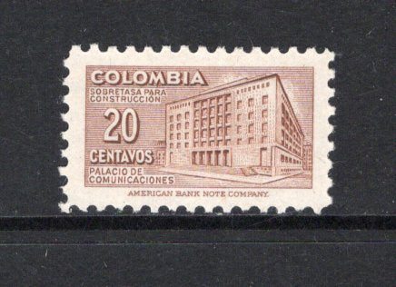 COLOMBIA - 1952 - DEFINITIVE ISSUE: 20c red brown 'Palace of Communications' issue a fine mint copy. (SG 756)  (COL44270)