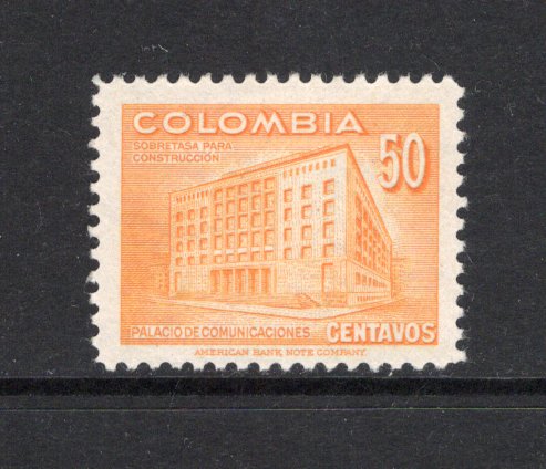 COLOMBIA - 1952 - DEFINITIVE ISSUE: 50c orange 'Palace of Communications' issue a fine mint copy. (SG 759)  (COL44271)