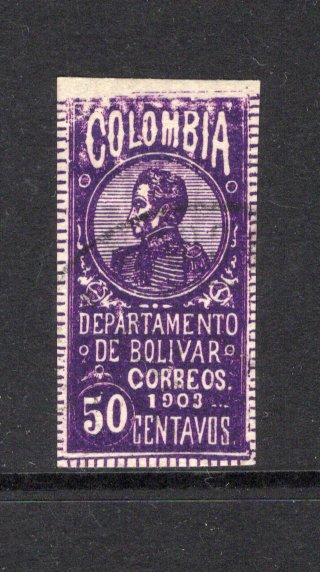 COLOMBIAN STATES - BOLIVAR - 1903 - DEFINITIVE ISSUE: 50c purple, imperf, fine used. (SG 66A)  (COL44275)
