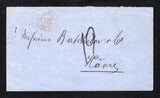 COLOMBIA - 1876 - TRANSATLANTIC MAIL & MARITIME: Stampless cover with printed 'Paillie Hermanos & Co. Barranquilla, Ocana, Bucaramanga' company imprint on flap with good strike of octagonal SAVANILLA PAQ. FR. A No.2 French maritime cds in red dated 22 MAR 1876. Addressed to FRANCE and rated '19' decimes on arrival with transit & arrival marks on reverse. A very scarce marking.  (COL44560)