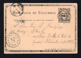 COLOMBIA - 1898 - POSTAL STATIONERY & CANCELLATION: 2c black on pinkish buff postal stationery card (H&G 13b) datelined 'Guacari, Colombia' on reverse and also 'Guacari Noviembre 3 de 1898' on front used with small oval 'TRANSITO' cancel in black. Addressed to USA with TRANSITO PANAMA cds and USA arrival cds both on front.  (COL44705)
