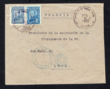 COLOMBIA - 1922 - CANCELLATION: Cover franked with 1917 5c dull blue two copies from distinctly different printings (SG 361) tied by MOCOA cds dated DIC 2 1922 with fine second strike alongside. Addressed to FRANCE with PASTO transit mark on front and French arrival cds on reverse.  (COL44715)