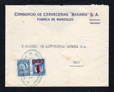 COLOMBIAN PRIVATE EXPRESS COMPANIES - 1932 - TOBON: Cover with 'CONSORCIO DE CERVECERIAS "BAVARIA", S.A. FABRICA DE MANIZALES' company imprint at top franked with 1923 4c blue and 1932 1c on 4c blue (SG 395 & 427) tied by fine strike of oval EXPRESO TOBON OFICINA DE MANIZALES cancel in blue dated 30 ABR 1932. Addressed to CALI with boxed arrival mark on reverse. Part of backflap missing. Very scarce.  (COL44799)