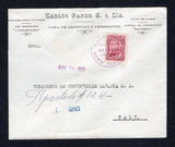 COLOMBIAN PRIVATE EXPRESS COMPANIES - 1932 - RIBON: Cover with 'CARLOS PARDO B. & CIA POPAYAN' company imprint at top franked with 1923 5c claret (SG 396) tied by fine strike of undated circular CONDUCTO RIBON POPAYAN CORREO DIARIO cancel in reddish purple with 'ABR 30 1932' datestamp alomgside. Addressed to CALI with boxed arrival mark on reverse. Part of backflap missing. Very scarce.  (COL44800)