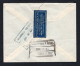 COLOMBIA - 1932 - OFFICIAL MAIL & CINDERELLA: Stampless official cover with 'Feria Exposicion Nacional de Medellin 1932' imprint at top with circular 'COLOMBIA - ANTIOQUIA SECRETARIA DE AGRICULTURA Y FOMENTO MEDELLIN' official 'Arms' cachet in purple on front and large blue 'FERIA EXPOSICION OLIMPIADAS NACIONALES MEDELLIN-1932-AGOSTO La Industria Nacional Colombiana' perforated label on reverse tied by boxed MEDELLIN cancel dated ABR 26 1932. Addressed to CALI with boxed arrival mark on reverse.  (COL44931