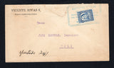 COLOMBIAN PRIVATE EXPRESS COMPANIES - 1930 - TOBON: Circa 1930 undated cover with  'Vicente Rivas S. Manizales-Colombia' company imprint at top franked with 1923 4c blue (SG 395) tied by boxed 'EXPRESO TOBON CORREO DIARIO MANIZALES, PEREIRA, ARMENIA, CALI, POPAYAN Y BUENAVENTURA OFICINA DE MANIZALES' cancel in blue. Addressed to CALI. Cover roughly opened at top.  (COL44933)
