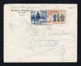 COLOMBIAN PRIVATE EXPRESS COMPANIES - 1955 - TAXADER: Printed 'Banco Popular Ocana' cover franked with 1954 5c blue, yellow, red & orange brown and 1955 5c deep blue (SG 825 & 853) tied by boxed CORREO AEREO TAXADER OCANA (N. de S.) SOBREPORTE cancel in purple dated 15 OCT 1955. Addressed to BUCARAMANGA. The Taxader service for transporting standard Colombian mail only operated between July 1955 and July 1957 and was terminated due to lack of a government contract. Rare.  (COL45135)