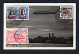 COLOMBIAN PRIVATE EXPRESS COMPANIES - 1932 - TOBON & FIRST FLIGHT: Black & white photographic Zeppelin PPC 'Nachtflug des Graf Zeppelin' showing the Zeppelin flying at night franked on picture side with 1932 2 x 1c on 4c blue and 10c red brown 'Correo Aereo' overprint issue (SG 428 & 414) tied by CALI SCADTA cds's dated 29 VI 1932 and 1927 6c red EL EXPRESO TOBON 'Train' issue (Hurt & Williams #S24) tied by oval EXPRESO TOBON OFICINA DE CALI cancel dated - JUN 1932. Flown on the Cali - Bogota first flight 