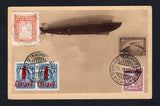 COLOMBIAN PRIVATE EXPRESS COMPANIES - 1932 - RIBON & FIRST FLIGHT: Sepia Zeppelin PPC showing an image of the Zeppelin and the German Zeppelin stamp franked on picture side with 1932 2 x 1c on 4c blue and 10c red brown 'Correo Aereo' overprint issue (SG 428 & 414) tied by CALI SCADTA cds's dated 29 VI 1932 and Ribon 1930 30c red brown EXPRESS issue (Hurt & Williams #8) tied by CONDUCTO RIBON CORREOS CALI cds in purple dated 28 JUN 1932. Flown on the Cali - Bogota first flight (printed on reverse of card) w