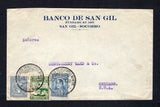 COLOMBIAN PRIVATE EXPRESS COMPANIES - 1930 - CORREO RAPIDO DE SANTANDER: Printed 'Banco de San Gil, Fundado en 1907, San Gil - Socorro' cover franked with 1926 4c blue national issue, 1923 30c dull blue SCADTA issue (SG 411 & 41) plus 1926 4c green 'Correo Rapido de Santander' EXPRESS issue (Hurt & Williams #S10) all tied by SAN GIL SCADTA cds's dated 8.V.1930. Addressed to USA with boxed BUCARAMANGA marking and BARRANQUILLA transit cds on reverse.  (COL45156)
