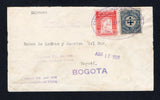 COLOMBIAN PRIVATE EXPRESS COMPANIES - 1928 - RIBON: Cover franked with 1926 4c deep blue national issue (SG 411) and 1927 6c red 'Ribon' EXPRESS issue (Hurt & Williams #4) tied by large oval EXPRESO COLOMBIANO DEL PACIFICO TRANSPORTES Y COMISIONES J.G. RIBON & CIA OFICINA DE CALI (VALLE) cancel in purple dated 13 ABR 1928 with three strikes of two line 'Conteste Ud. por este correo rapido de Ribon' marking in purple alongside. Addressed to BOGOTA with arrival cds on reverse.  (COL45161)