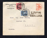 COLOMBIAN AIRMAILS - SCADTA - 1930 - MIXED FRANKING: Printed 'Thedor Wille & Cia, Caixa 761, Rio de Janeiro, Seccao Maritima' cover with 'BRASIL 500 REIS' meter mark in red with black wavy lines cancel dated 17.10.1930 on front and additionally franked with Colombia 1923 4c blue national issue and 1929 20c rose red SCADTA issue (SG 395 & 59) tied by CALI SCADTA cds's dated 14.XII.1930. Addressed to CALI with unframed 'LIVRE CENSURA' Brazilian censor mark on front and boxed CALI arrival mark on reverse. A n