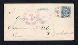 COLOMBIA - 1881 - UPU ISSUE: Cover franked with fine four margin 1881 5c blue 'UPU' issue 'Die I' (SG 95) tied by oval BOGOTA cancel in black with large ADMON GENERAL DE CORREOS BOGOTA cds in blue alongside and AGENCIA POSTAL NACIONAL BARRANQUILLA transit cds in purple dated OCT 7 1881 also on front. Addressed to GERMANY with arrival cds on reverse. Small repaired opening tear at top but otherwise a fine cover showing early use of this issue.  (COL45834)